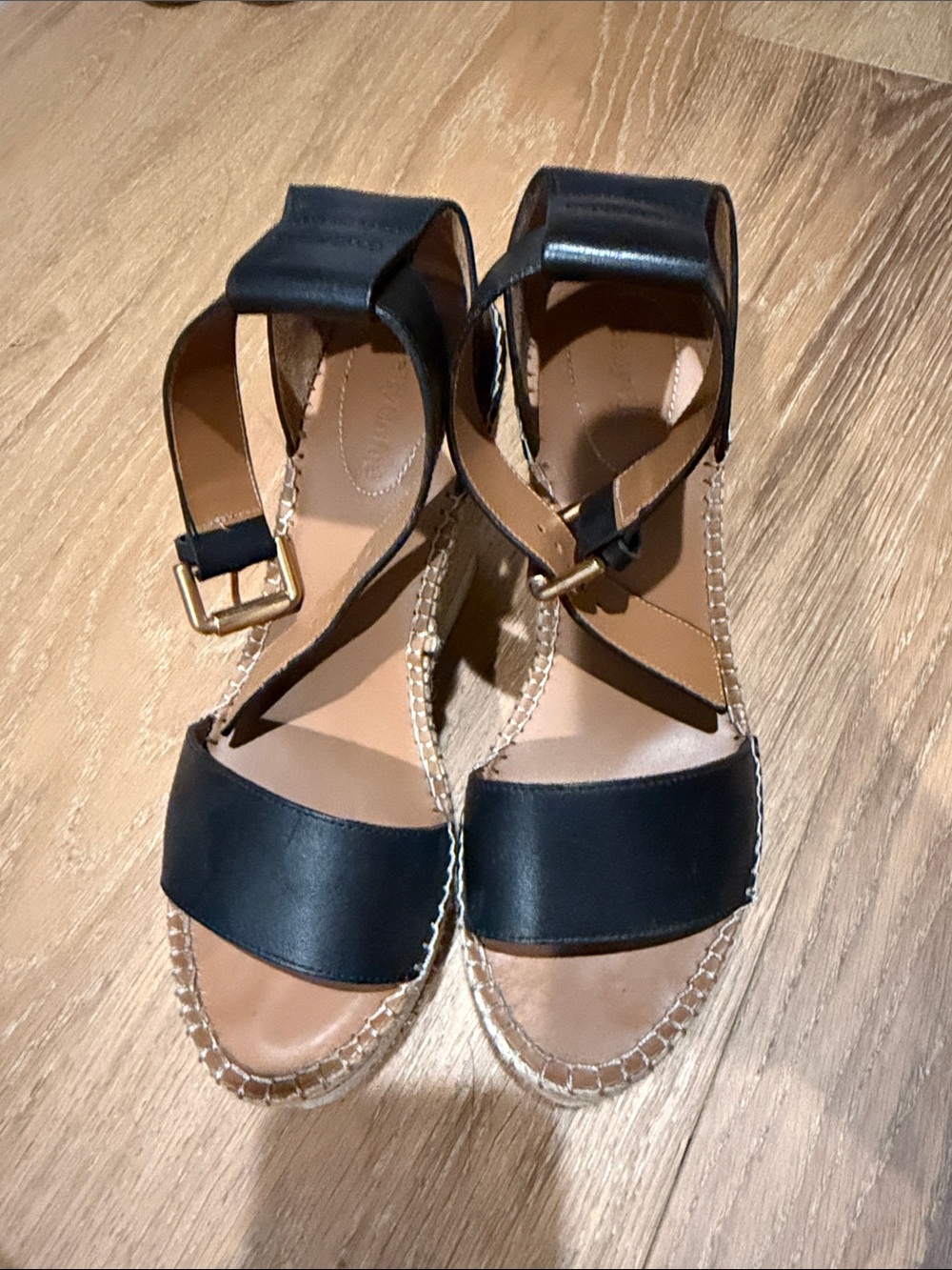 See By Chloé Black Leather Espadrille Platform Sandals